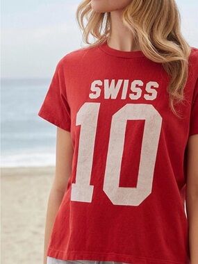 Brandy Melville John Galt Red Chloe Swiss 10 Graphic Tee - Small